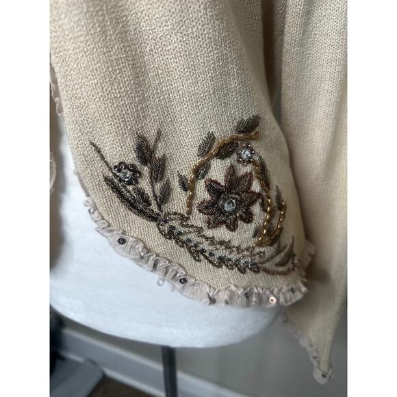 Vintage Coldwater Creek Large Cardigan Sweater Festival Boho Ruffle Bead Earthy - Picture 3 of 9